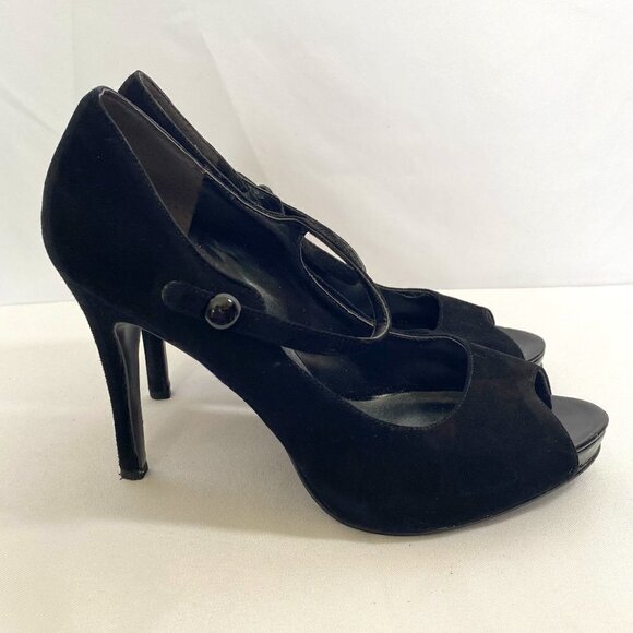 Peep Toe Suede High Heel Shoes - Picture 1 of 16